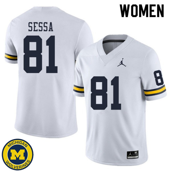 Womens University of Michigan #81 Will Sessa White Official Game Jersey